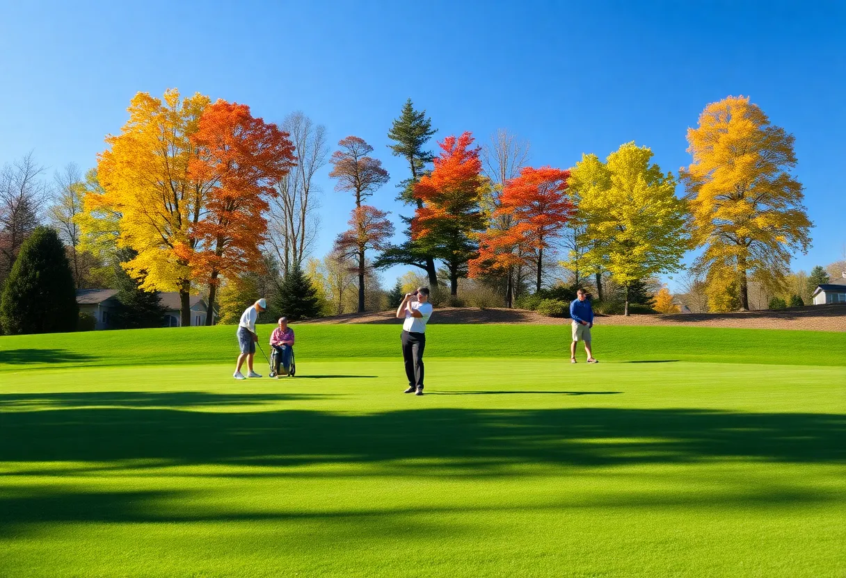 Golfers practicing at a San Antonio golf course during fall