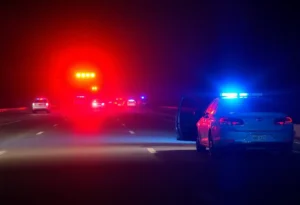 Emergency vehicles at a car accident scene on the highway