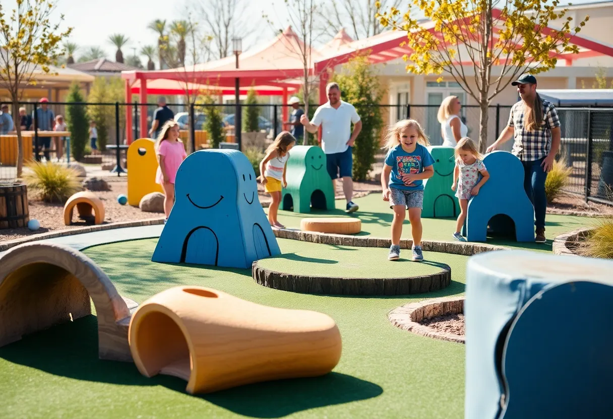 Families enjoying mini-golf at a new venue in San Antonio