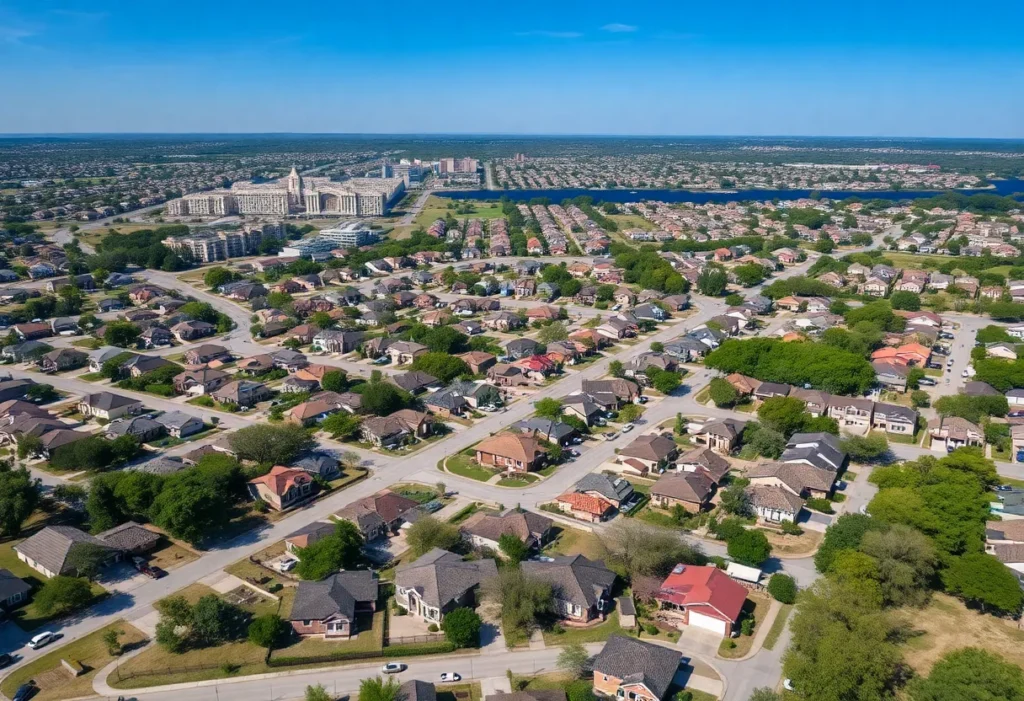Aerial view of San Antonio neighborhoods with houses.