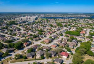 Aerial view of San Antonio neighborhoods with houses.