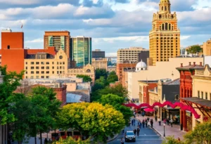 Cityscape of San Antonio celebrating October events