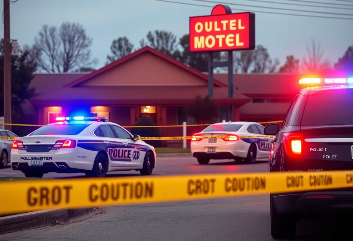 Police cars outside a motel during a crime scene investigation