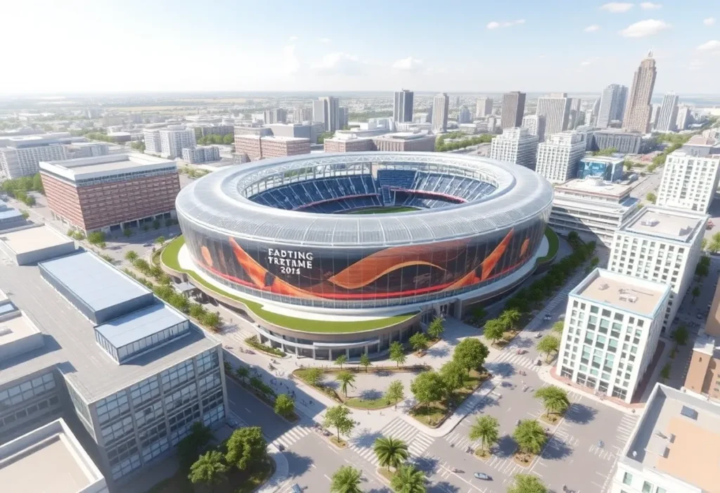 Conceptual design of the new Spurs arena and downtown San Antonio.