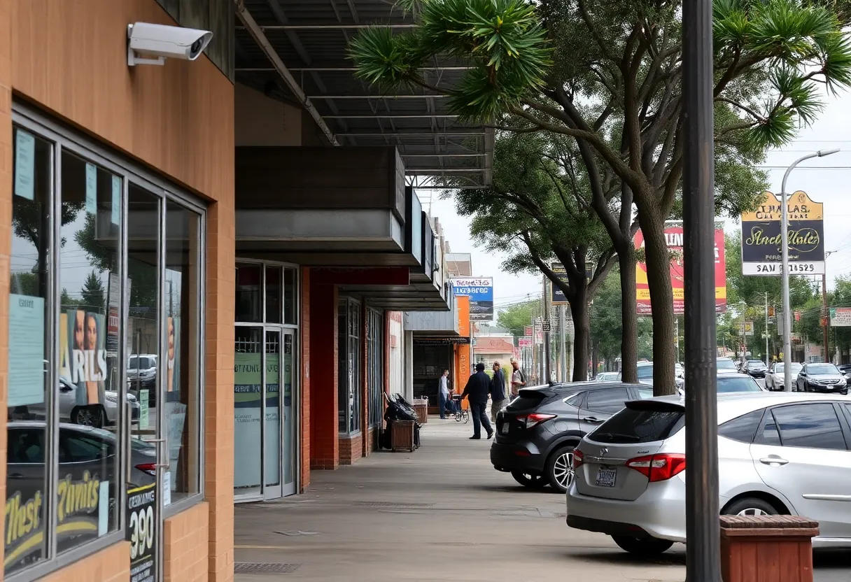 Damaged storefronts in San Antonio's South Side