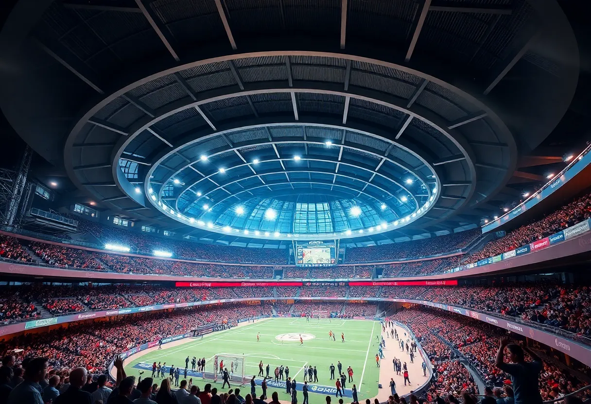 Conceptual rendering of a futuristic sports arena