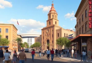 Mock-up of proposed new arena and rodeo renovations in San Antonio