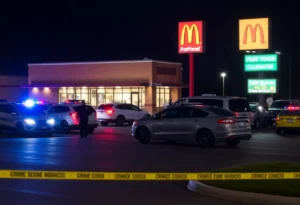 Police at the scene of a shooting incident outside a fast-food restaurant in San Antonio