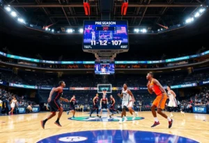 San Antonio Spurs vs. Miami Heat basketball game in preseason.