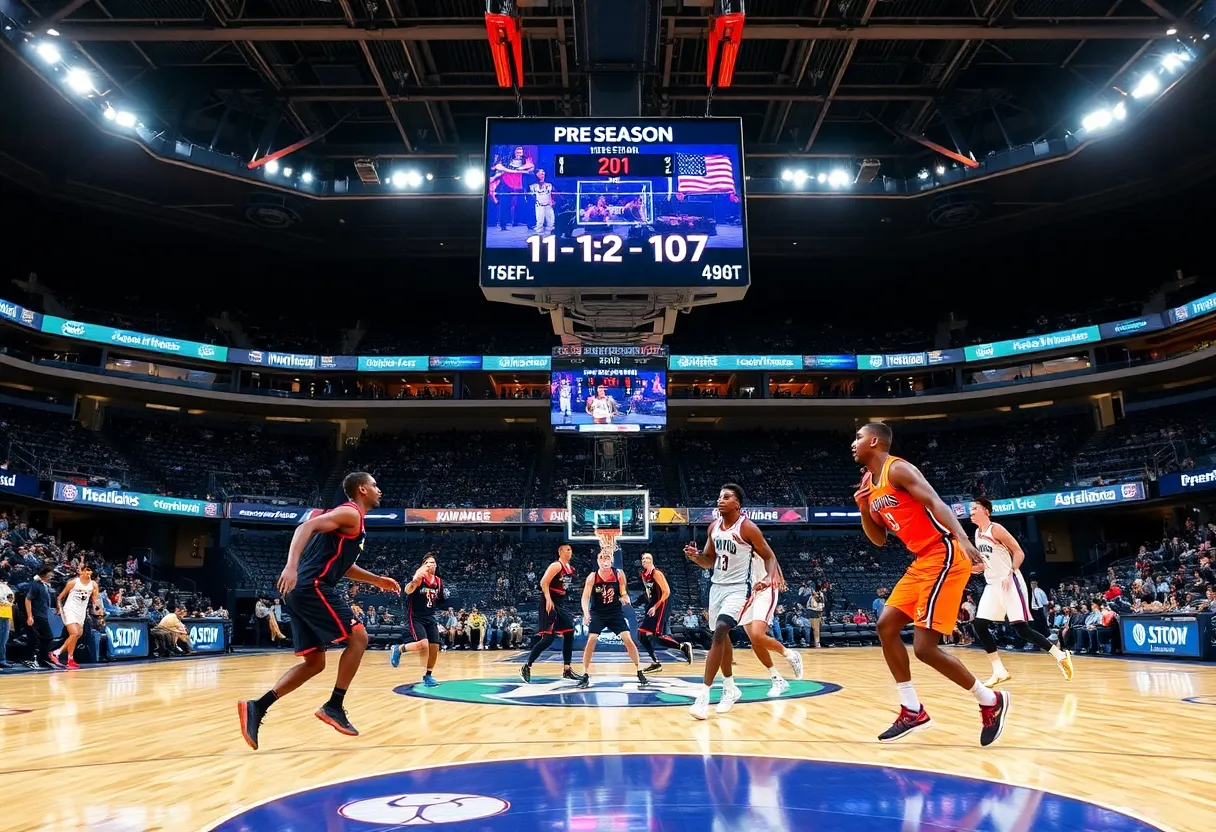 San Antonio Spurs vs. Miami Heat basketball game in preseason.