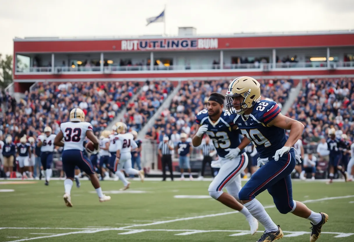 Steele Knights and Judson Rockets competing on the football field during the game.
