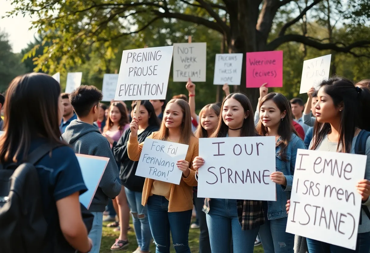 Students gathering peacefully during a protest at Milam Park