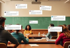 Teachers discussing ethics in a classroom setting