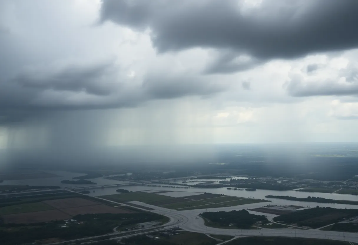 Storm clouds over Texas with heavy rainfall and flooding