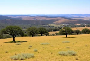 Aerial view of Thompson Ranch showcasing expansive land and hill country.