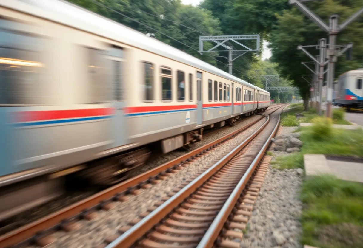 Train on tracks at the scene of an incident in San Antonio.