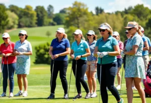 Women participating in the Women's Golf Friendship Classic charity event at Riverside Golf Course.