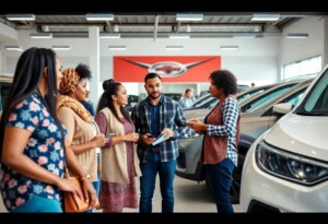 Community members engaging at an automotive dealership