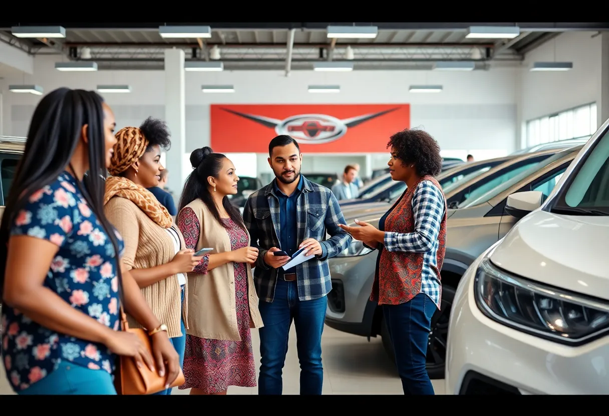 Community members engaging at an automotive dealership