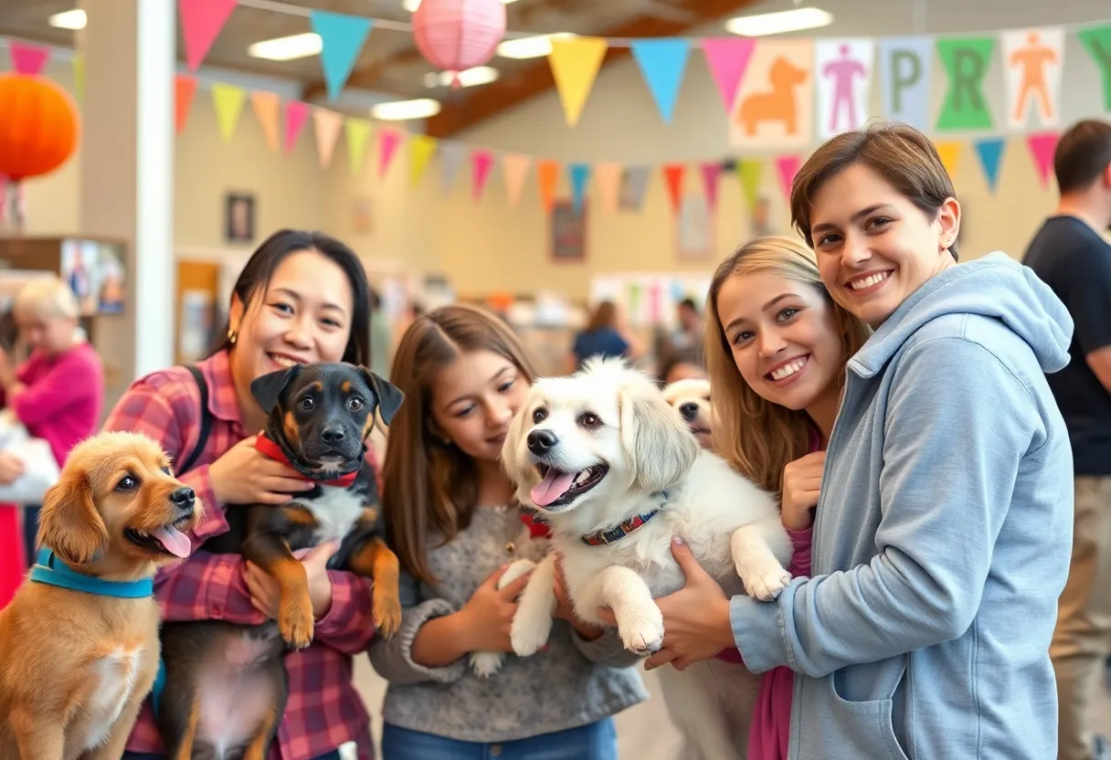 Family enjoying the Black Furday adoption event with shelter pets