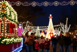Families celebrating holiday events in Boerne with lights and decorations.