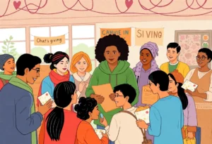 People participating in charitable activities in a community setting