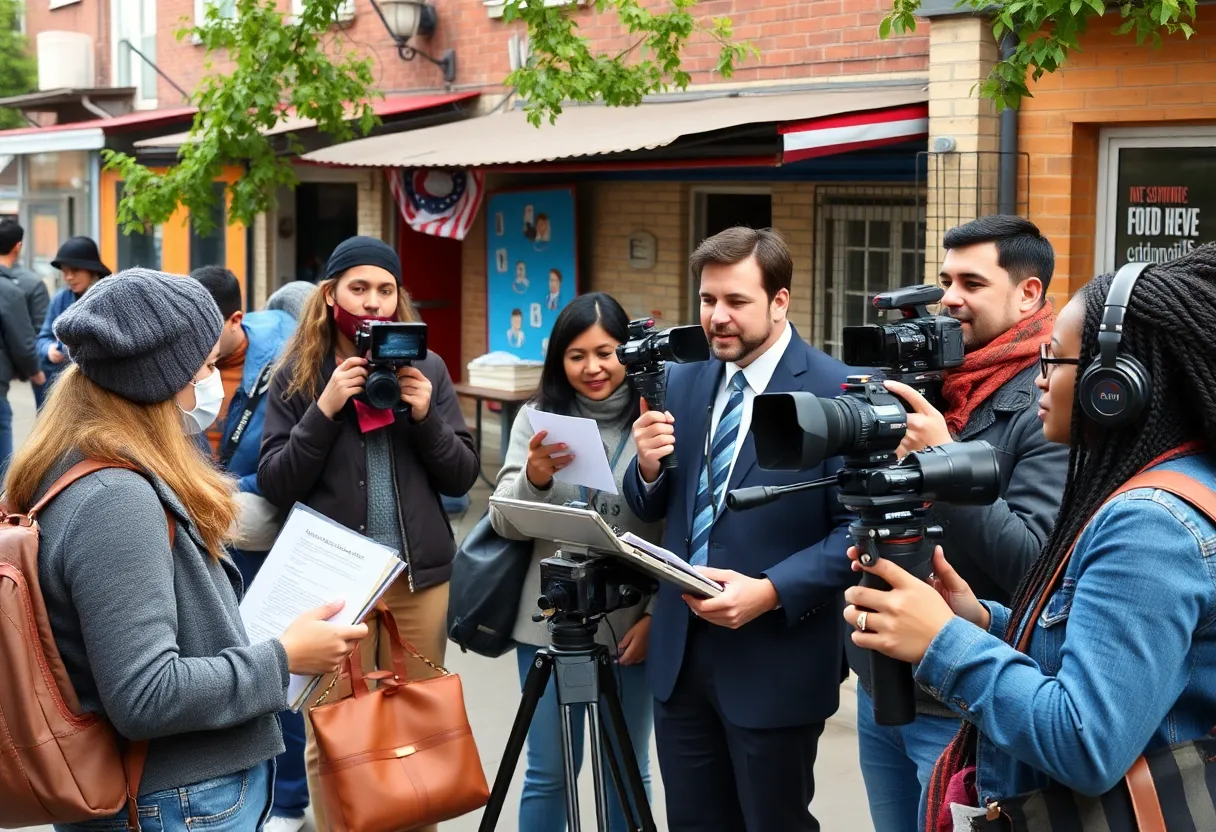 Journalists reporting in a local community