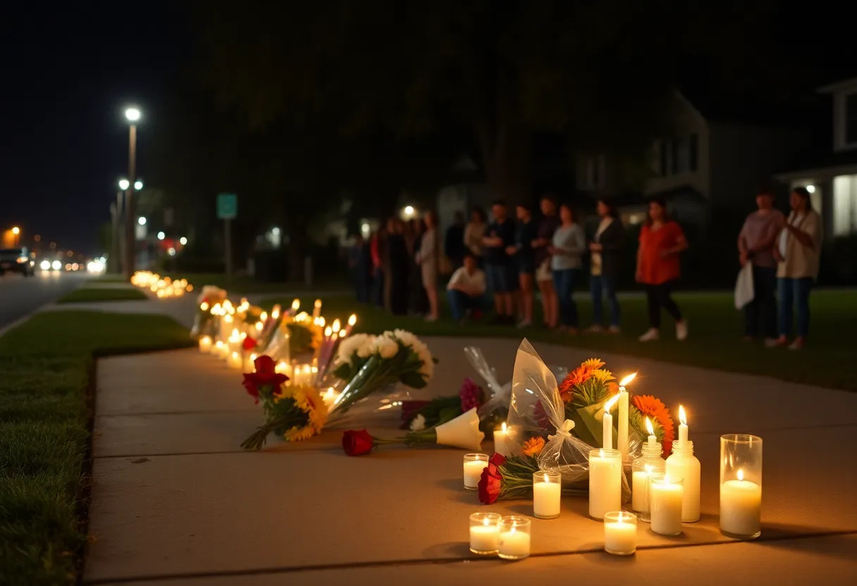 Community members holding candles at a vigil for victims of a drive-by shooting in San Antonio