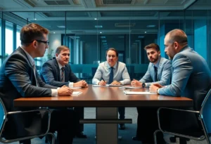 A serious meeting discussing corporate ethics and termination of an executive.