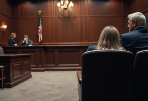 Courtroom during sentencing of a knife attack case