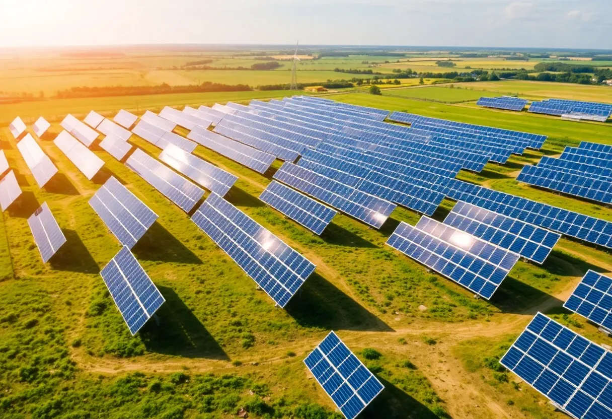 Aerial view of solar panels representing CPS Energy's solar expansion efforts.