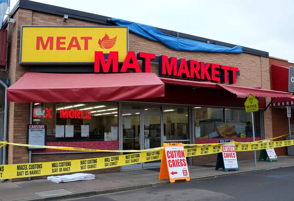 Culebra Super Meat Market construction site with caution signs