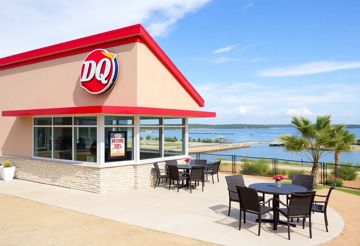 Dairy Queen in Lago Vista, Texas, with outdoor seating and scenic views.