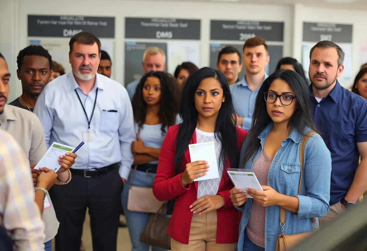 People presenting IDs at a Texas DMV office
