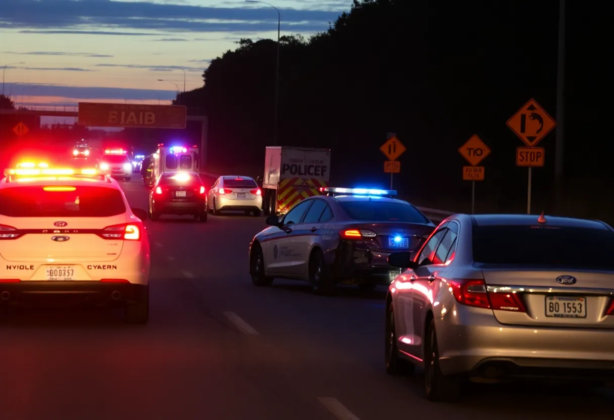 Police at a drunk driving accident scene on a highway