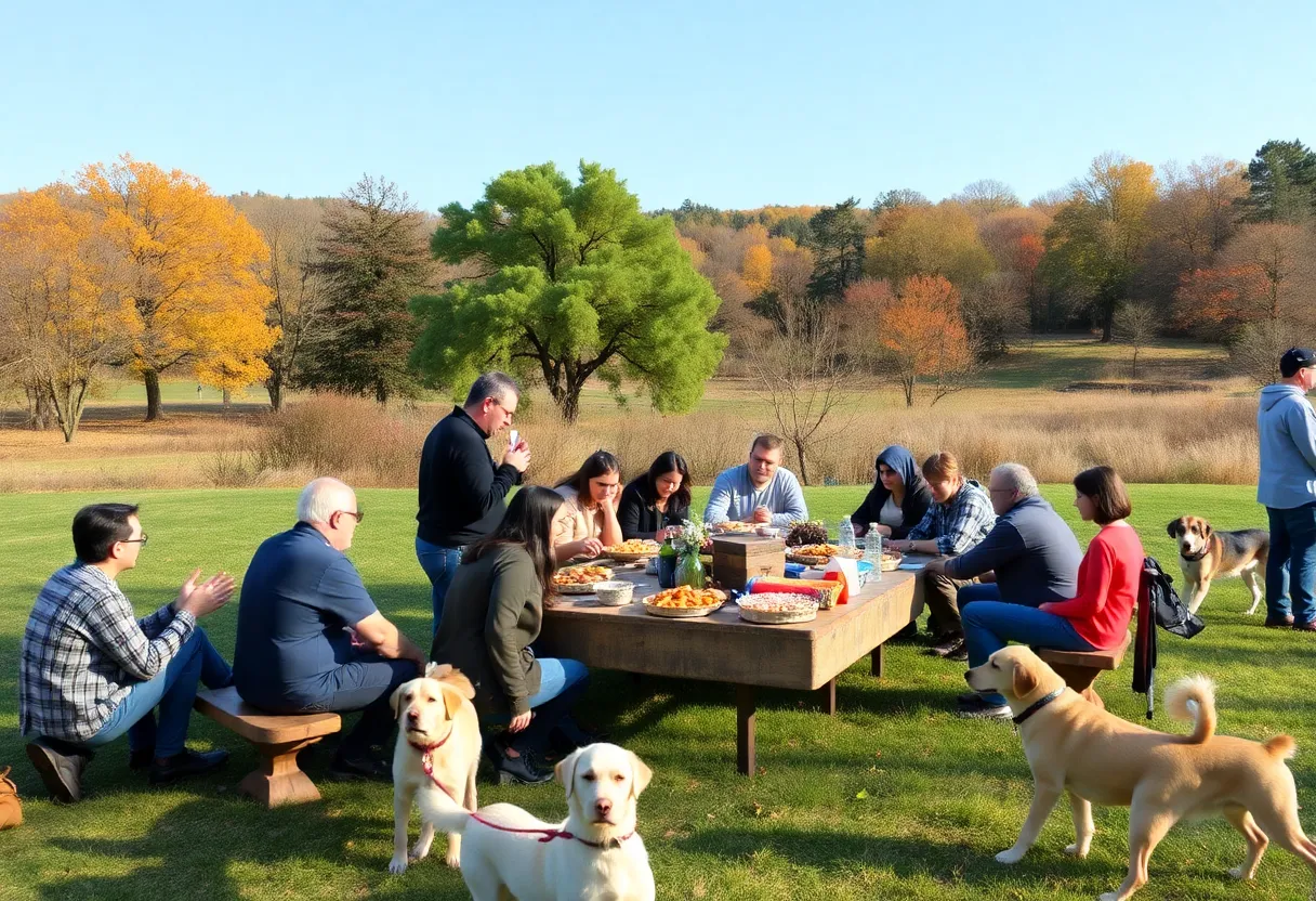 Community members enjoying a potluck during Friendsgiving Brunch at Phil Hardberger Park