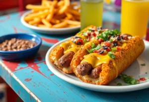 Delicious blue corn crispy dogs served on a plate