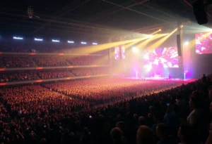 Image of Guns N' Roses performing live at a concert.