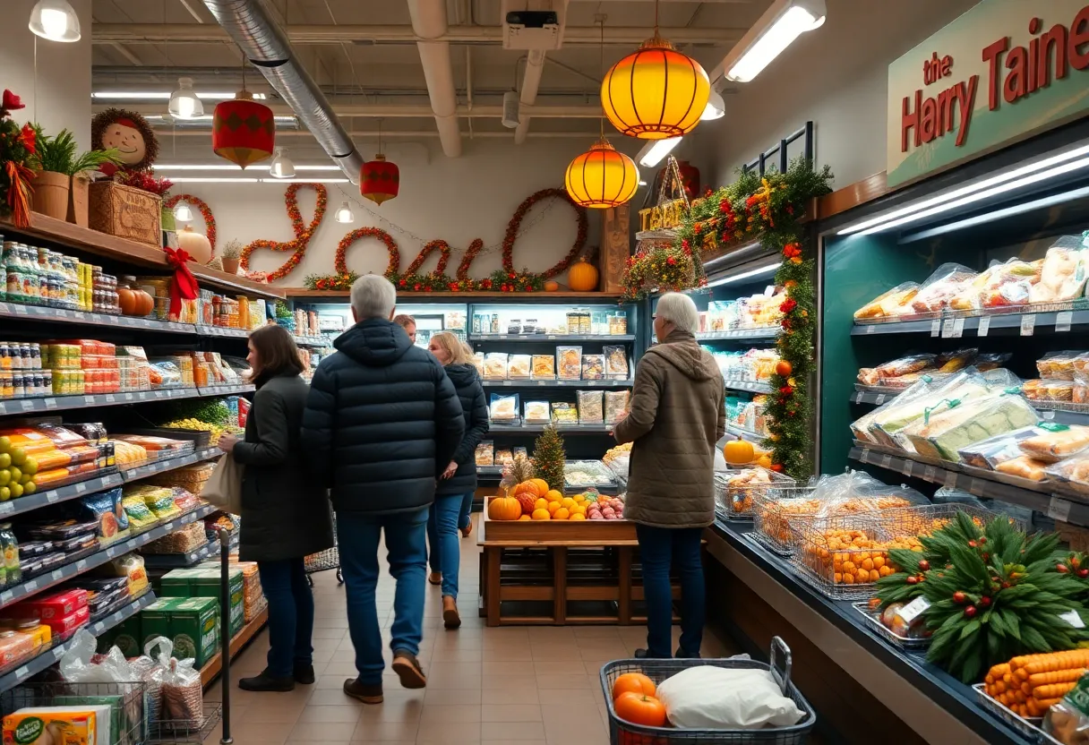 Thanksgiving shopping scene in H-E-B store