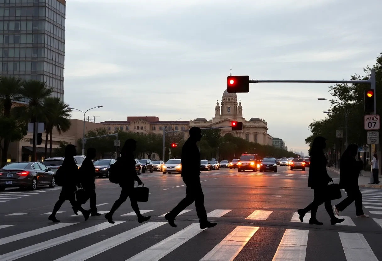 Life-size silhouettes at an intersection in San Antonio promoting pedestrian safety.