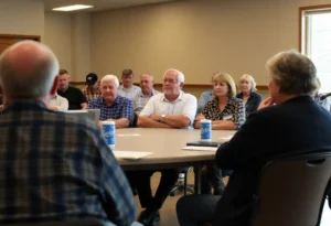 Residents of Kerrville discussing flood recovery efforts