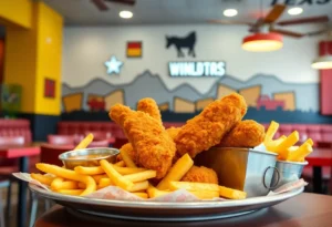 Layne's Chicken Fingers restaurant with chicken tenders and fries