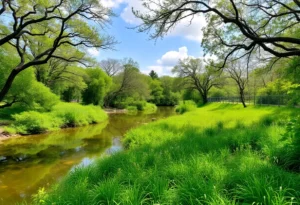 View of Leon Creek surrounded by greenery in San Antonio