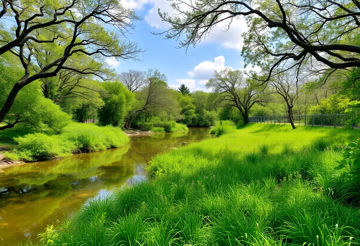 View of Leon Creek surrounded by greenery in San Antonio