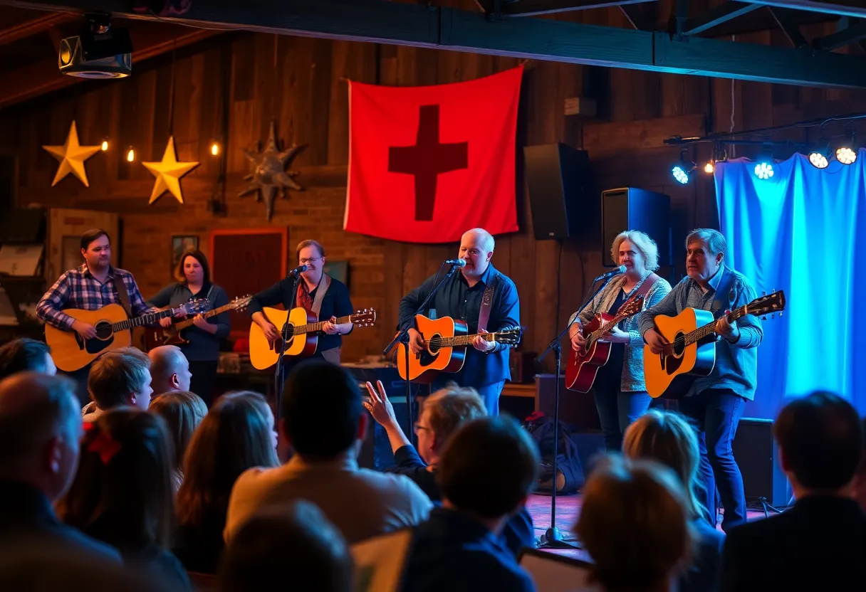 Folk music concert in Texas featuring multiple artists performing on stage.