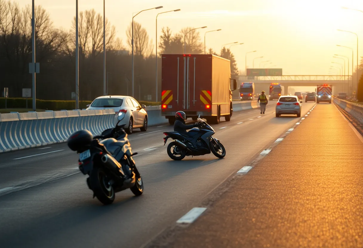 Scene of a motorcycle crash on Highway 281 with emergency responders