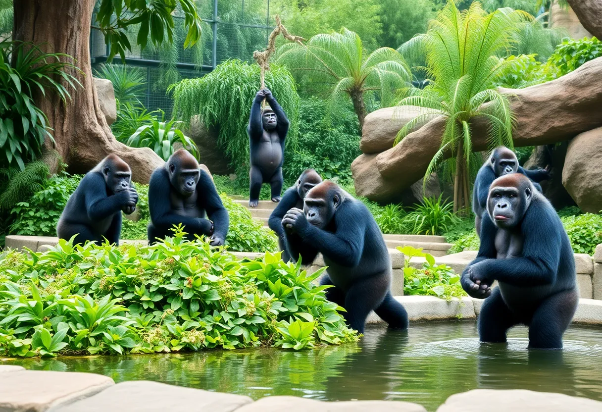 Western lowland gorillas in Congo Falls exhibit at San Antonio Zoo