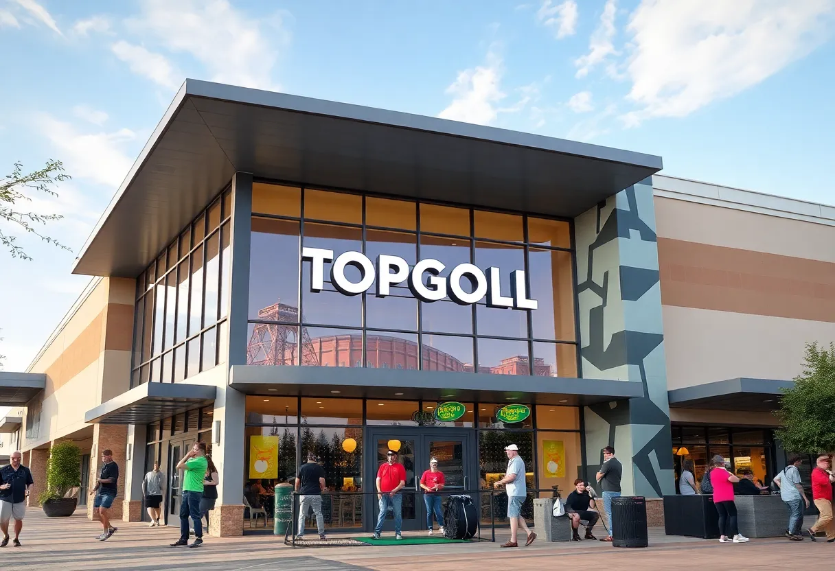 Exterior view of the new Topgolf location in New Braunfels, Texas