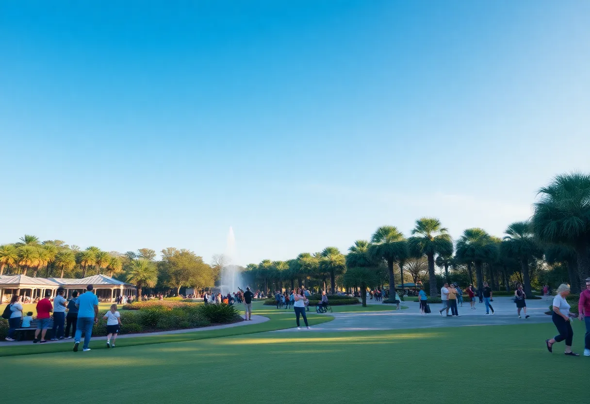 Families enjoying warm weather in Orlando parks