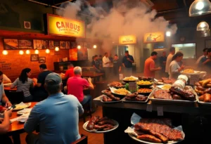 Diners enjoying barbecue at a restaurant in San Antonio